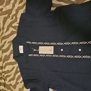 Folk navy linen button up